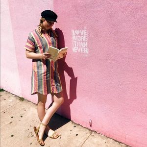 Courier shirtdress in rainbow stripe